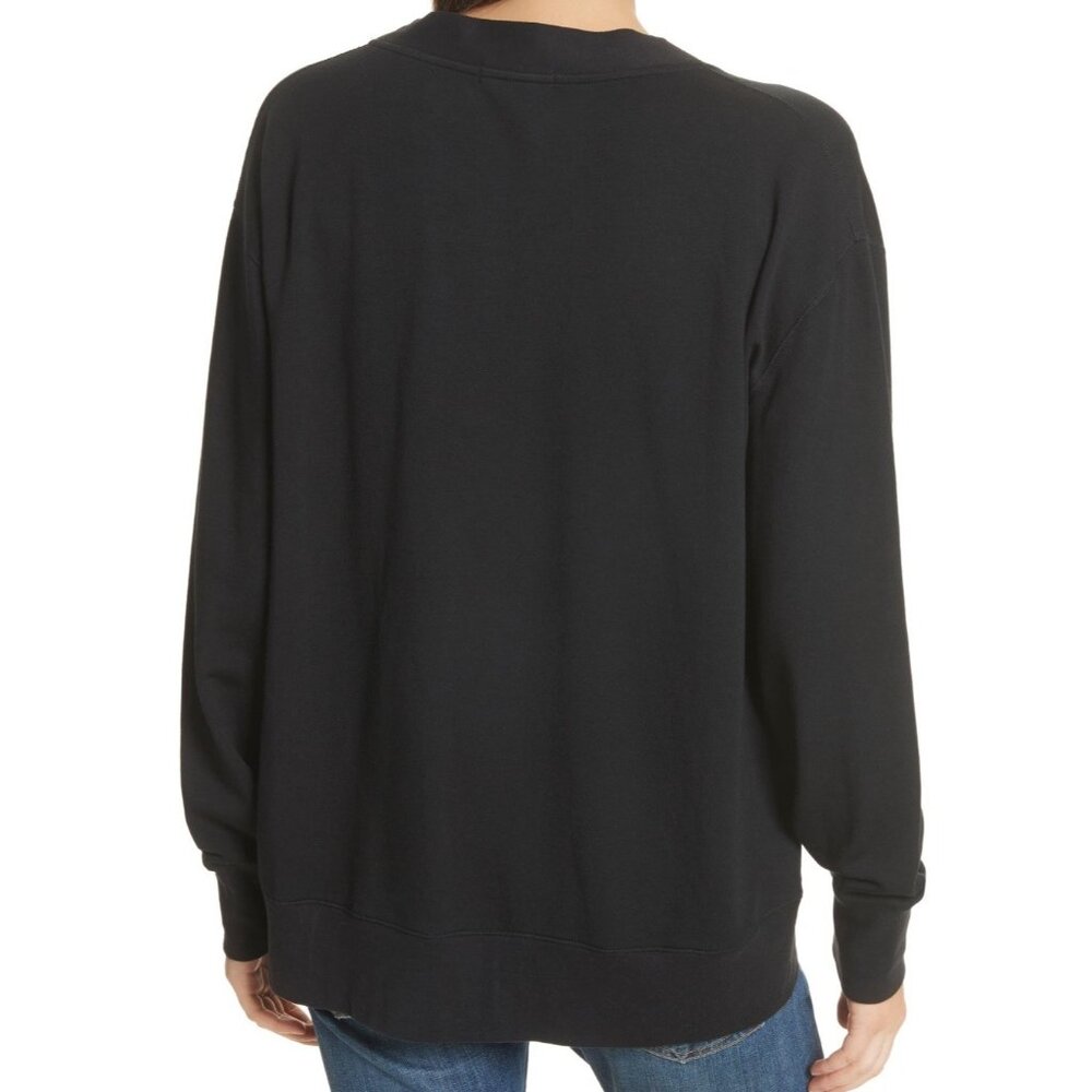 Rag & Bone V Neck Sweatshirt Size Large Women’s Black Flora Pullover Stretch - Picture 2 of 10